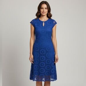 London Style collection, woman, 16 W ladies, royal blue crewneck, crochet dress
